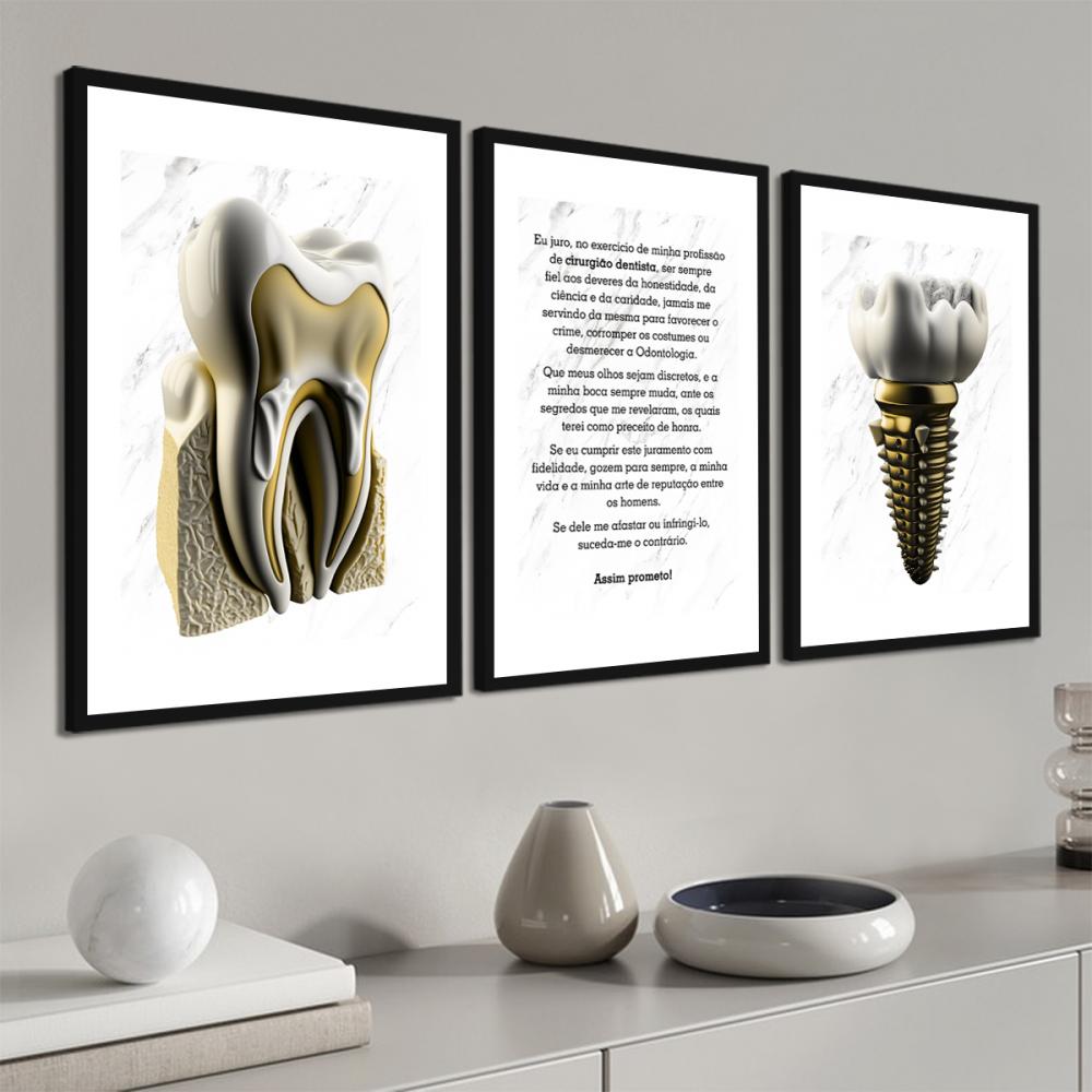 kit 3 quadro decorativo odontologia dentista consultório odontol