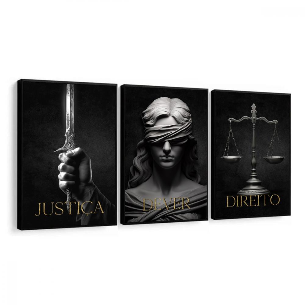 kit 3 quadro decorativo advocacia deusa da justiça direito sala 