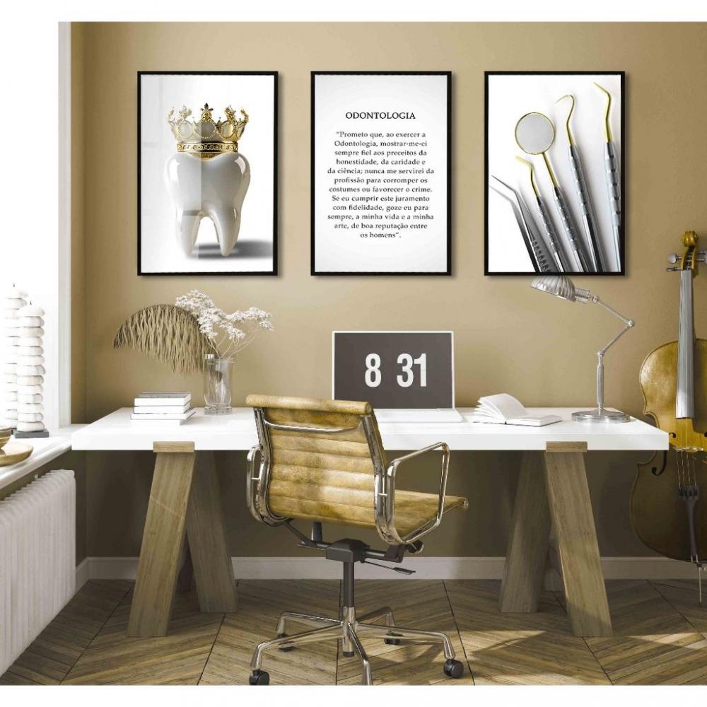 kit 3 quadro decorativo odontologia dentista dente aparelhos odon