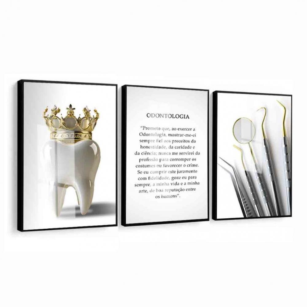 kit 3 quadro decorativo odontologia dentista dente aparelhos odon