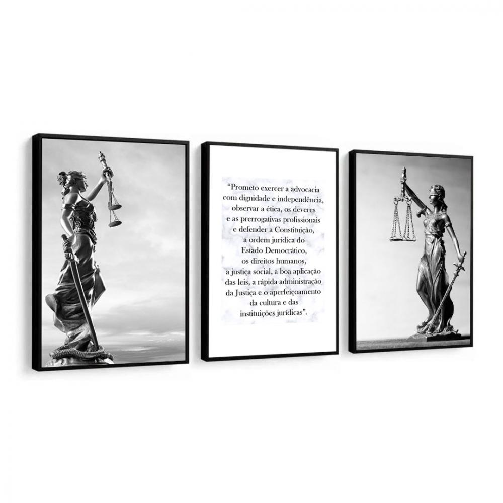 kit 3 quadro decorativo advocacia deusa da justiça juramento dir