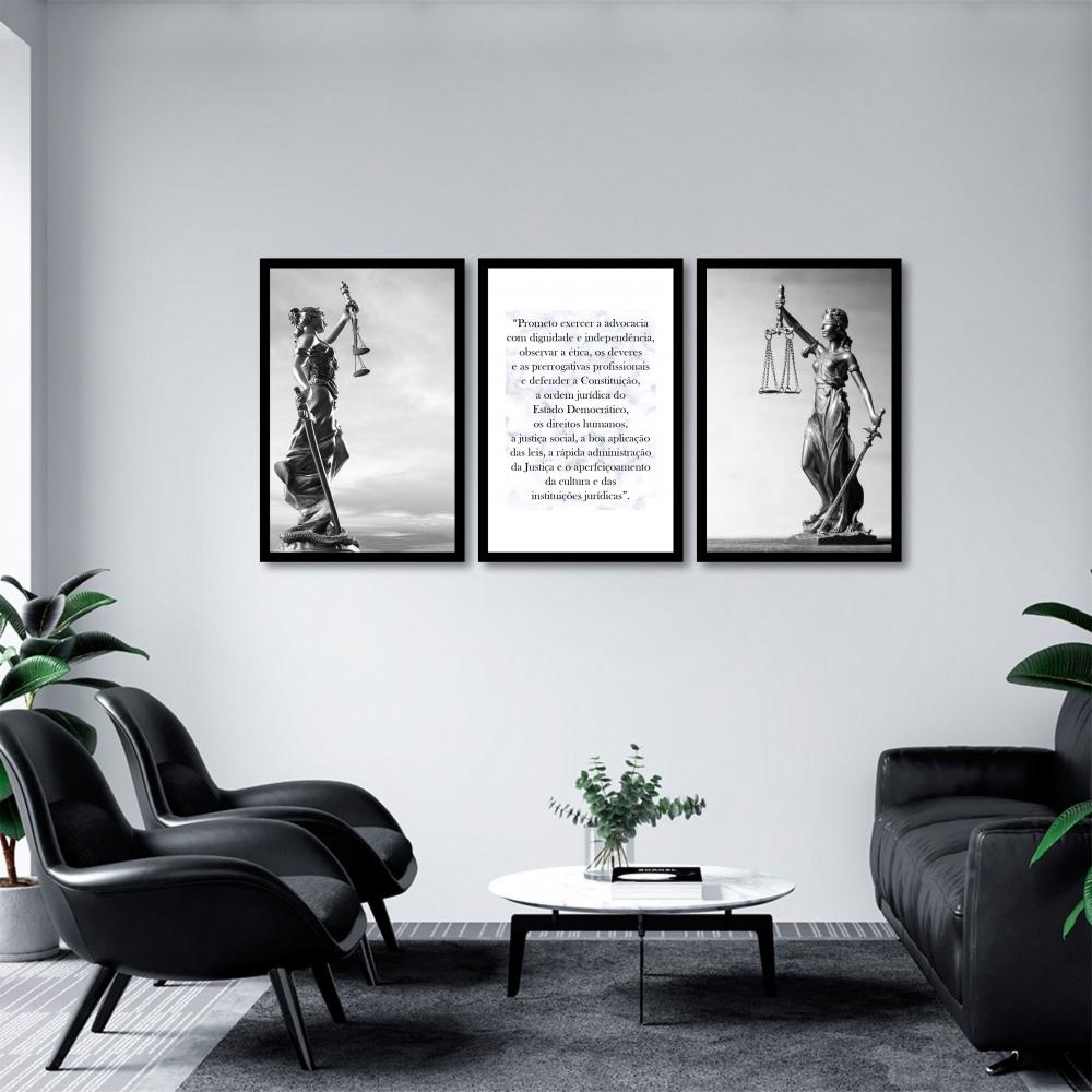 kit 3 quadro decorativo advocacia deusa da justiça juramento dir