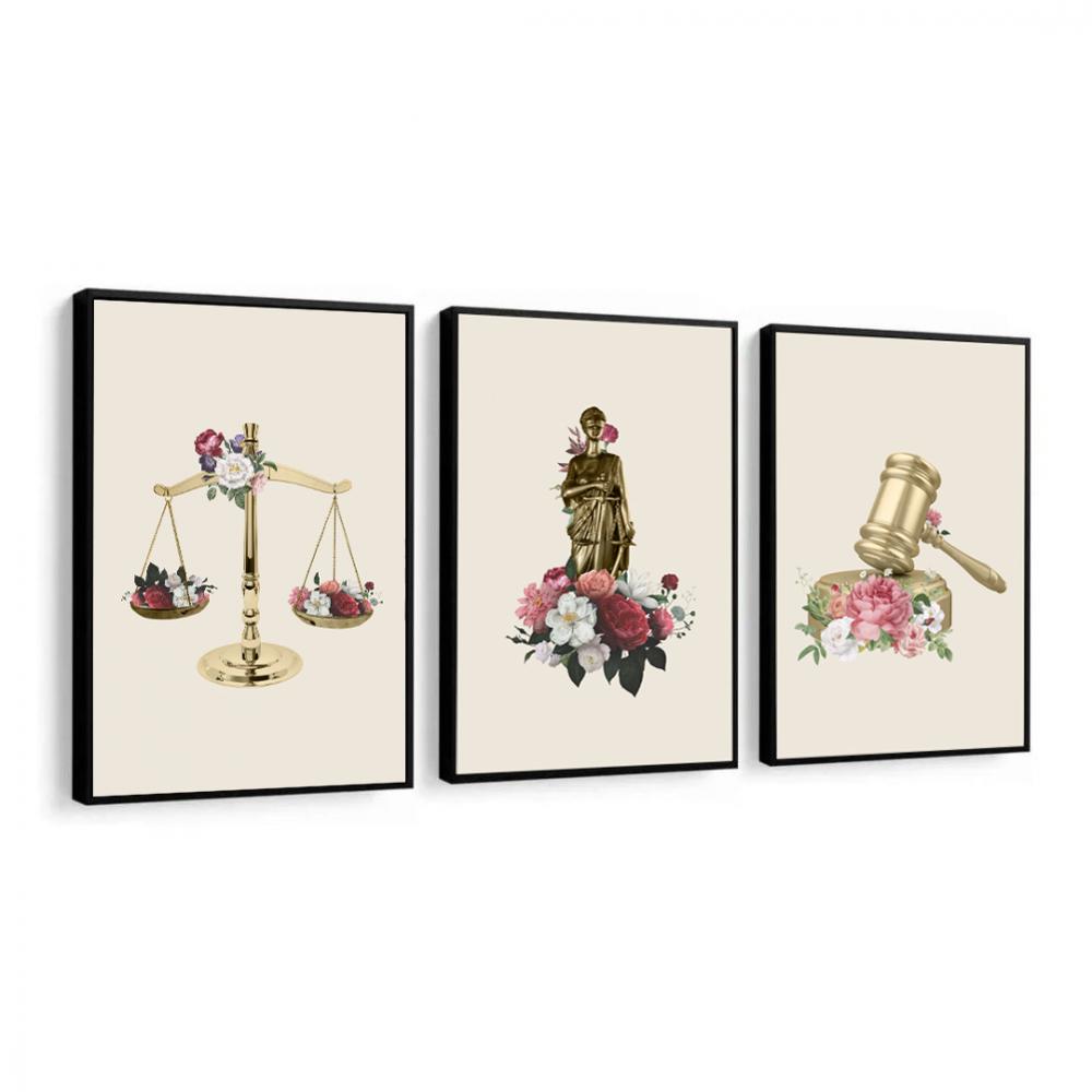 kit 3 quadro decorativo deusa da justiça juramento direito sala 