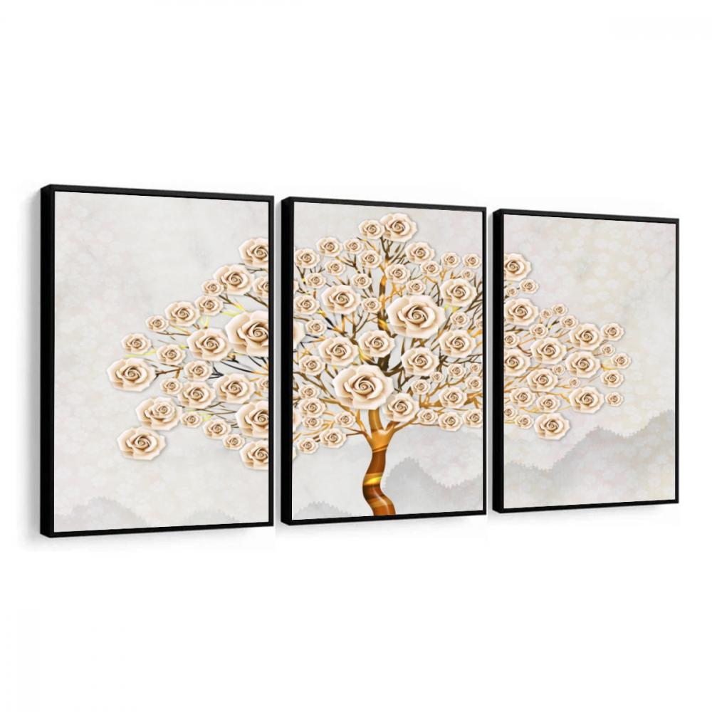 kit 3 quadro decorativo árvore da vida galhos natureza campo sí