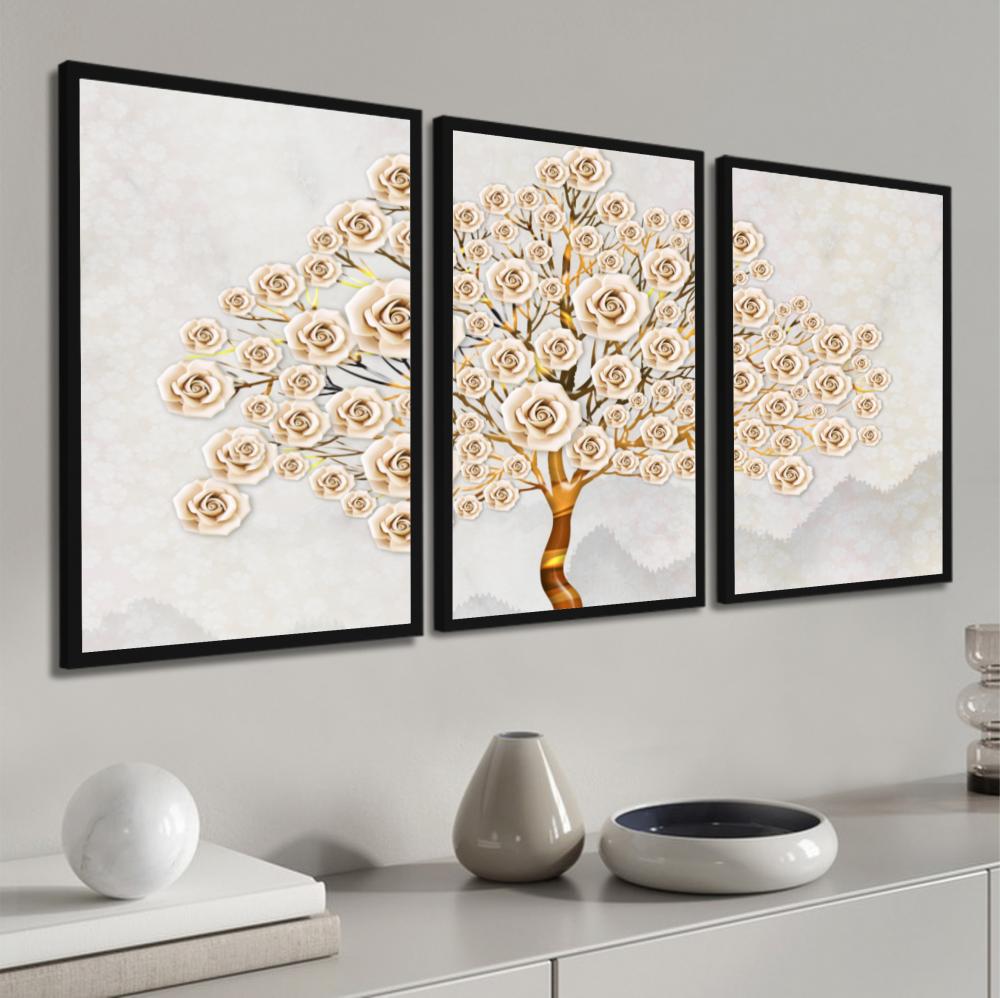 kit 3 quadro decorativo árvore da vida galhos natureza campo sí