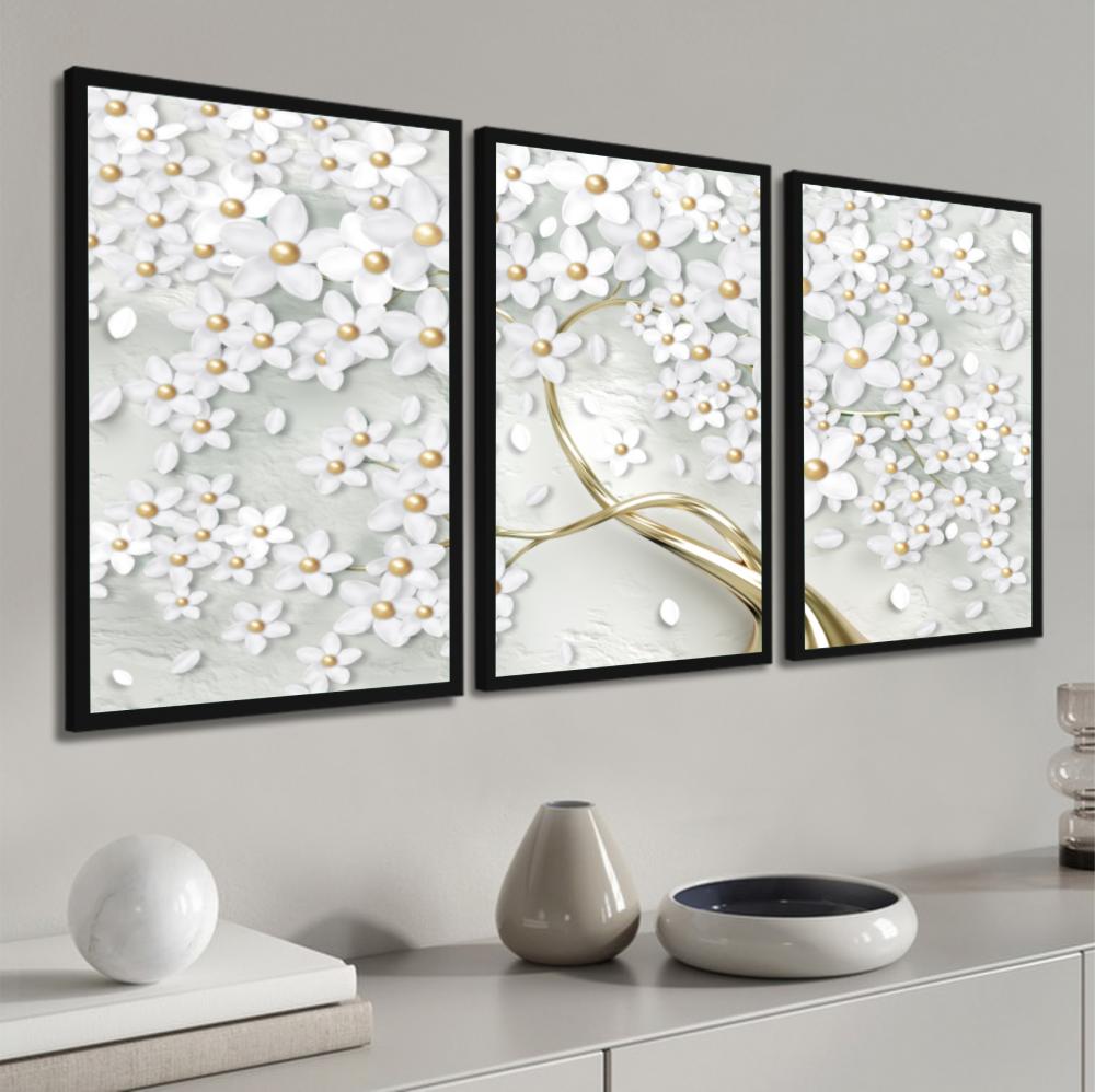 kit 3 quadro decorativo árvore ipe galhos natureza campo sítio 