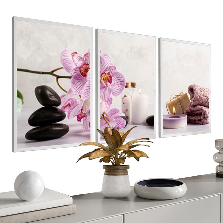 kit 3 quadro decorativo spa massagem corporal relaxamento paz sal