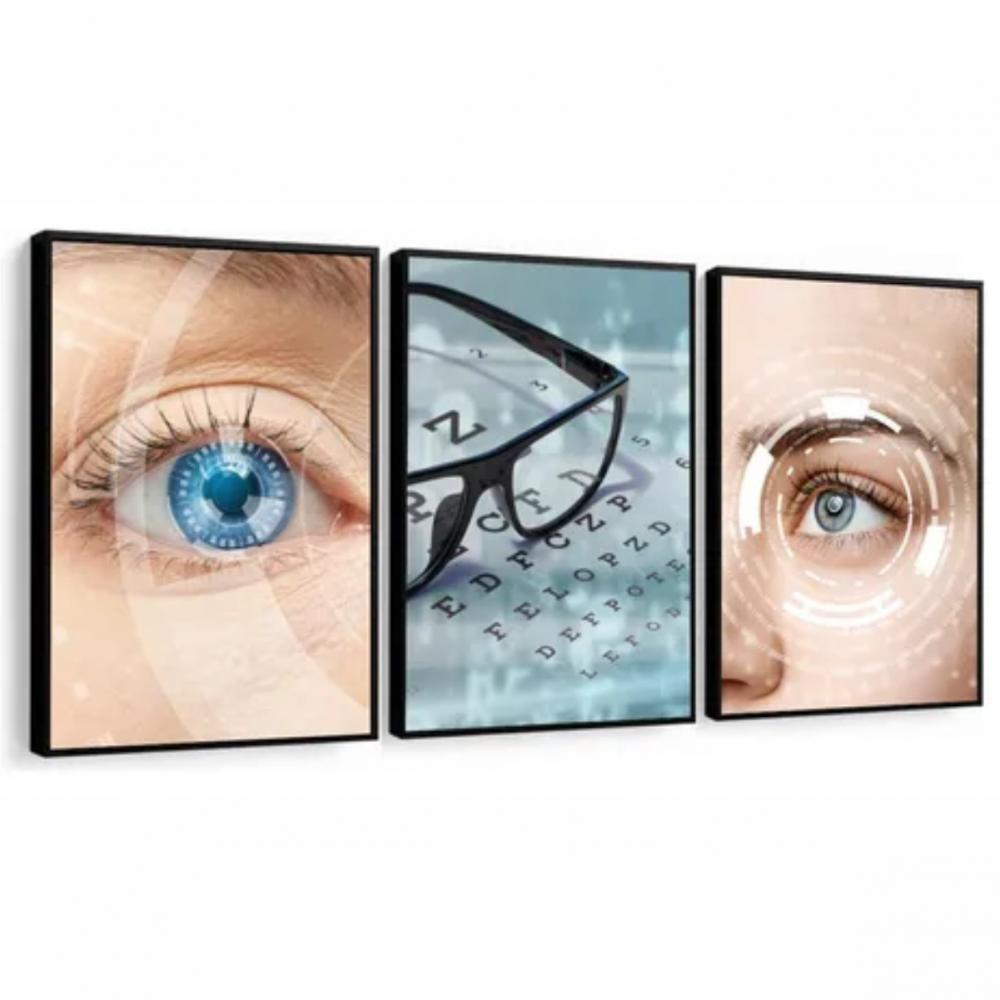 kit 3 quadro decorativo oftalmo consultório oftalmologia olhos v