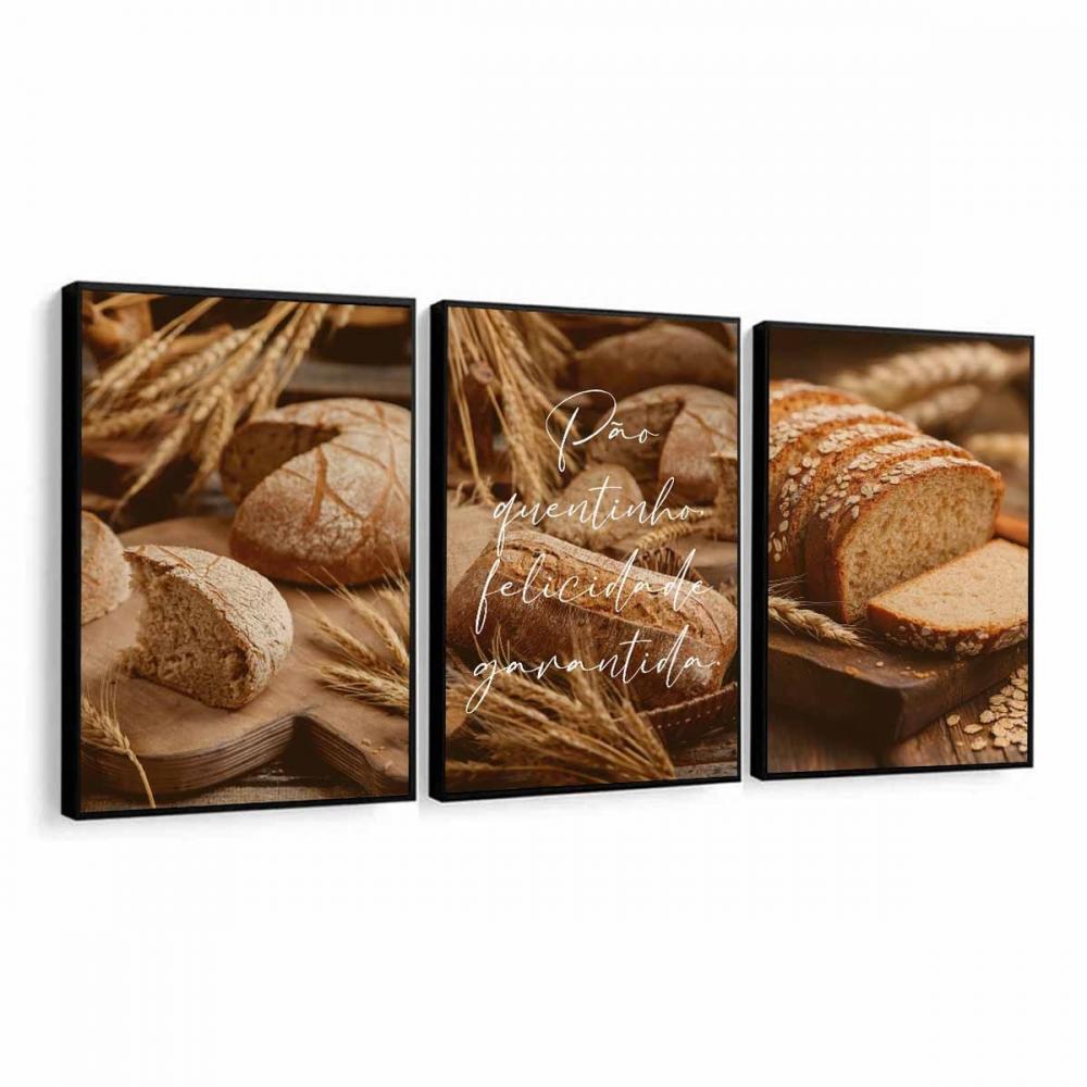kit 3 quadro decorativo pães decor padaria pão comida com moldu
