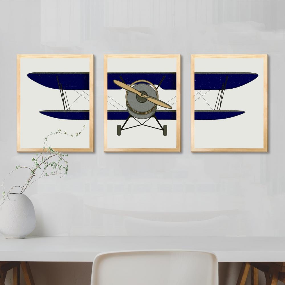 kit 3 quadro decorativo bebe infantil decor quarto infantil aviã