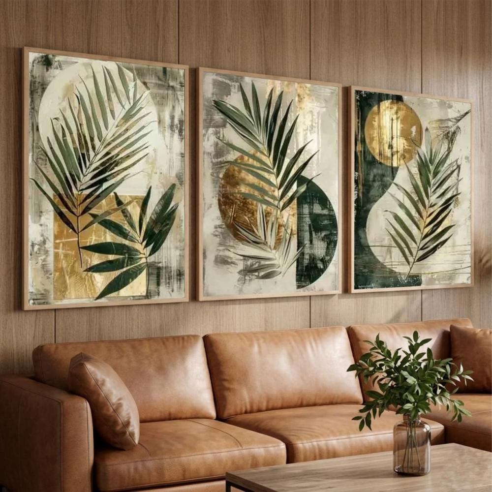 kit 3 quadro decorativo boho folhas verdes galhos verdes sala qua