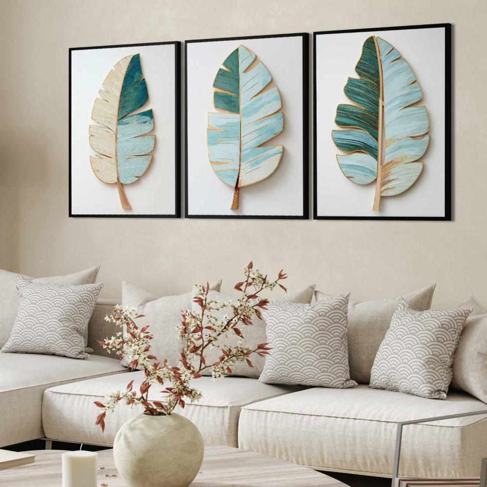 kit 3 quadro decorativo folhas verdes galhos verdes sala quarto d