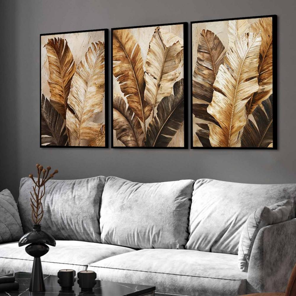 kit 3 quadro decorativo bananeira folhas de bananeira galhos luxo