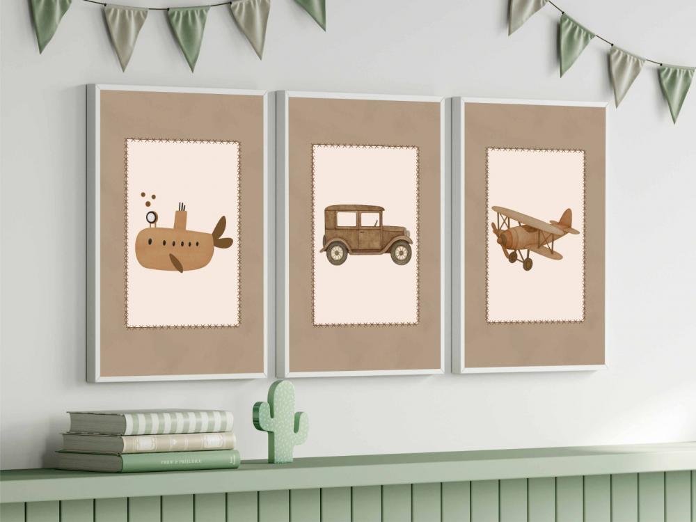kit 3 quadro decorativo bebe infantil decor quarto infantil aviã