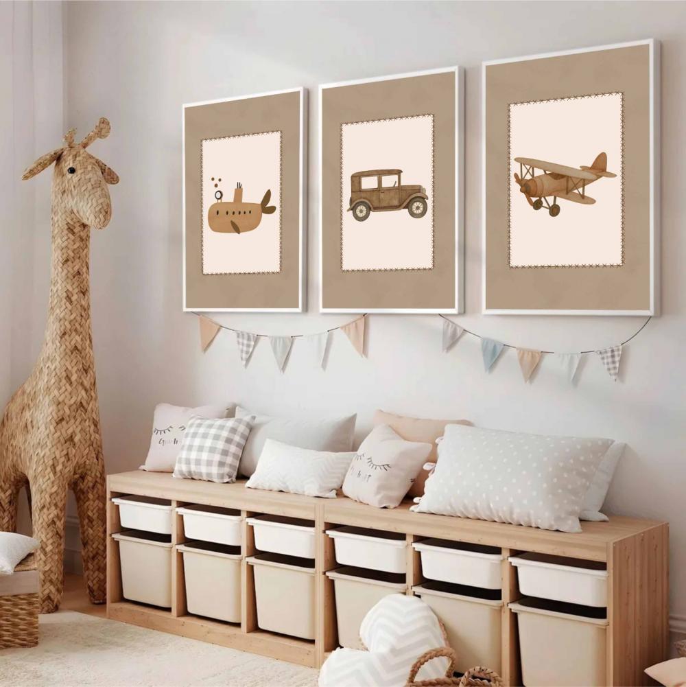 kit 3 quadro decorativo bebe infantil decor quarto infantil aviã