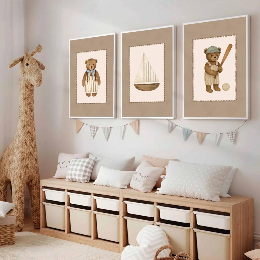 kit 3 quadro decorativo bebe infantil decor quarto infantil barco