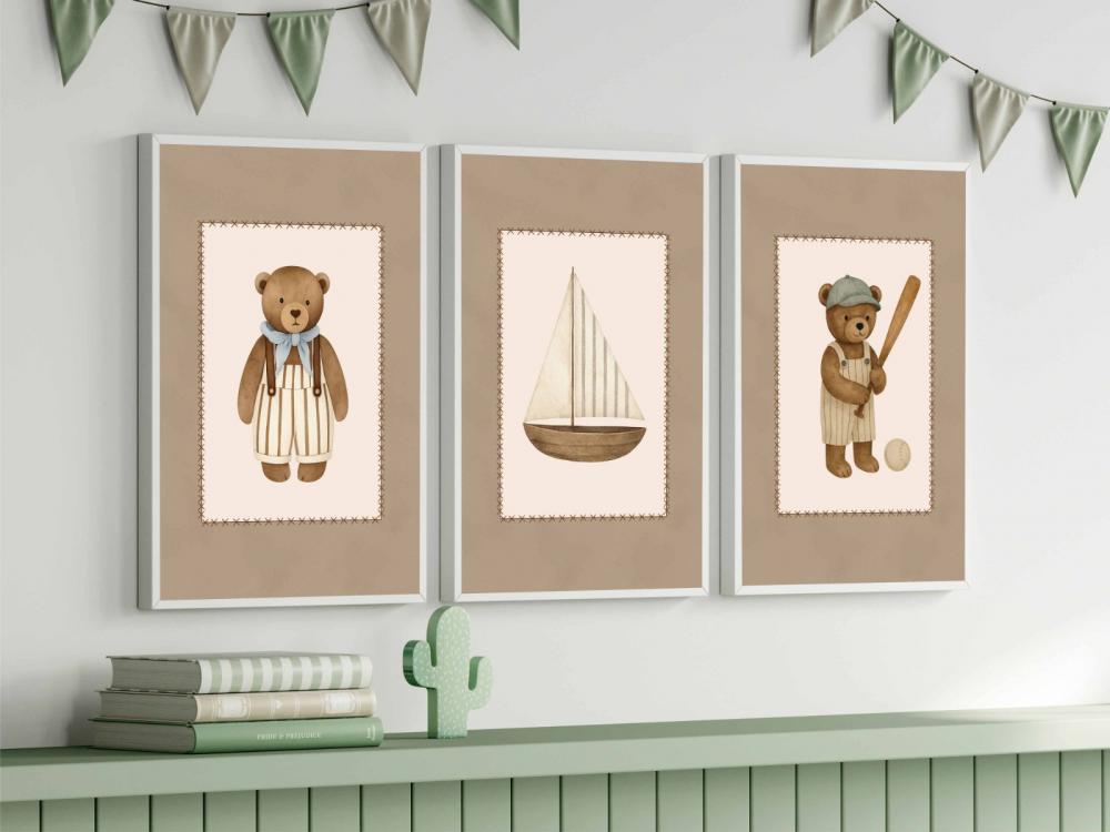 kit 3 quadro decorativo bebe infantil decor quarto infantil barco