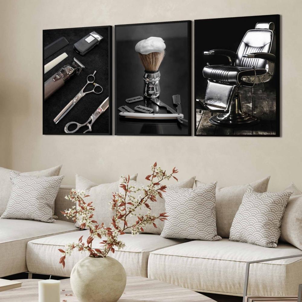 kit 3 quadro decorativo barbeiro barba barbearia modernidade mold