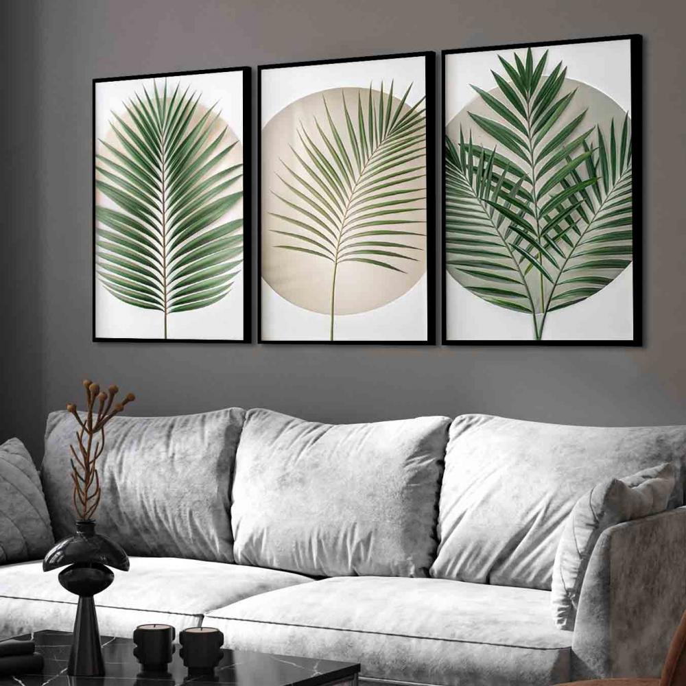 kit 3 quadro decorativo folhas verdes galhos verdes sala quarto d