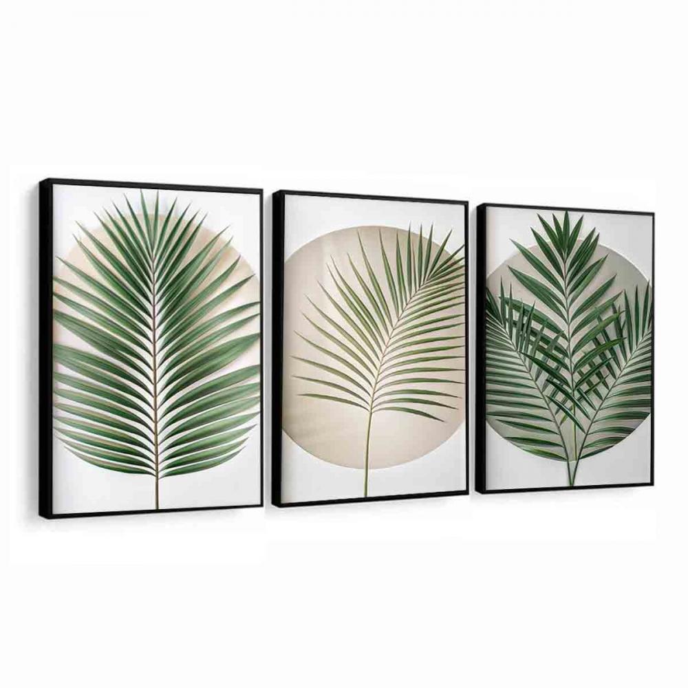 kit 3 quadro decorativo folhas verdes galhos verdes sala quarto d