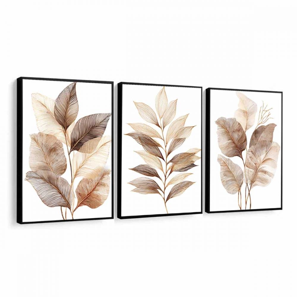 kit 3 quadro decorativo galhos folhas  gold galhos luxo decor sal
