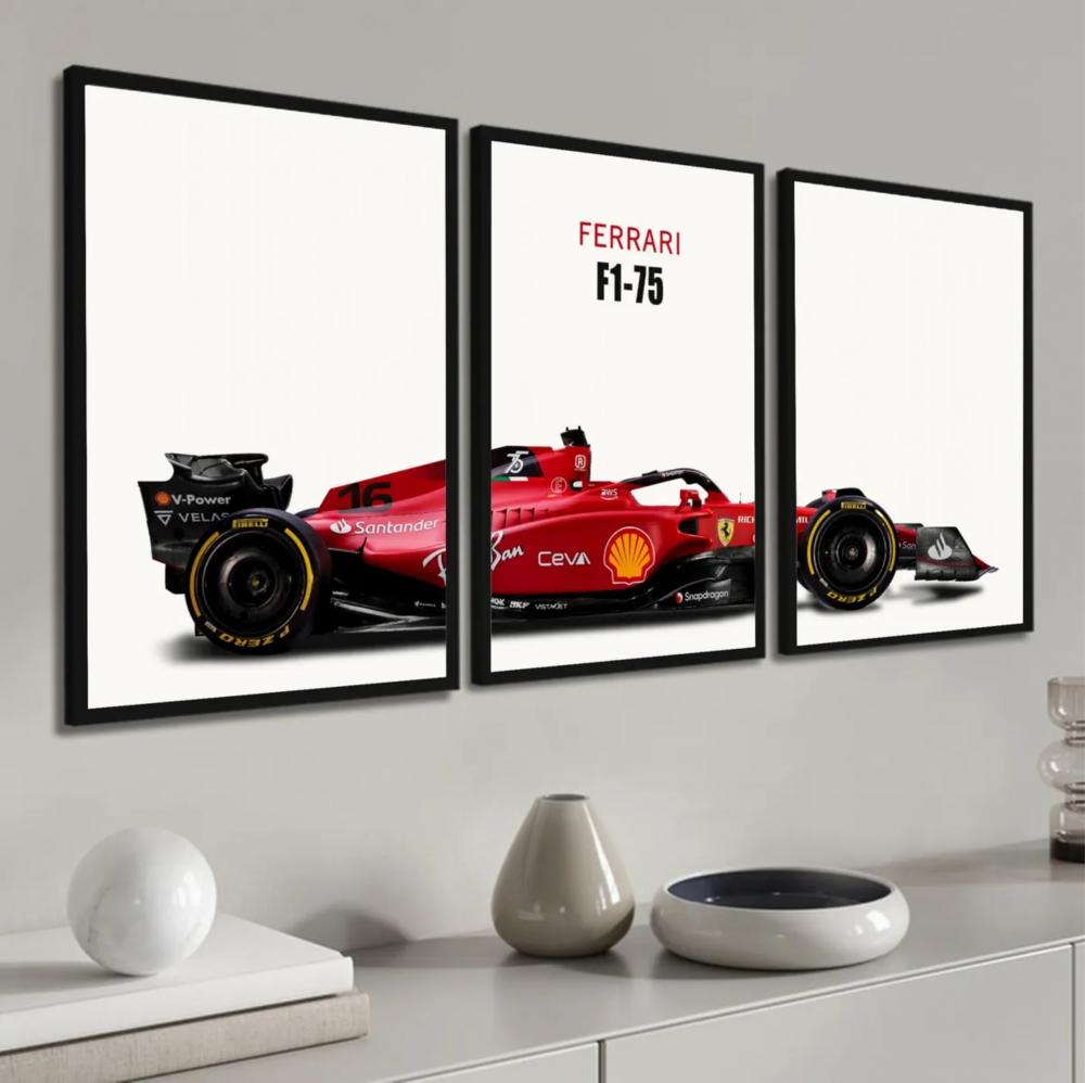 kit 3 quadro decorativo carro ferrari carro de corrida luxo moder