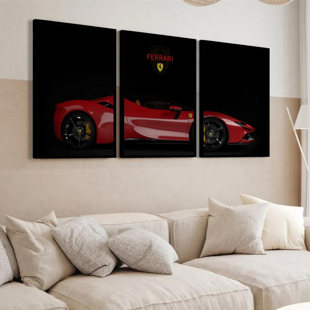 kit 3 quadro decorativo carro ferrari carro de corrida luxo moder