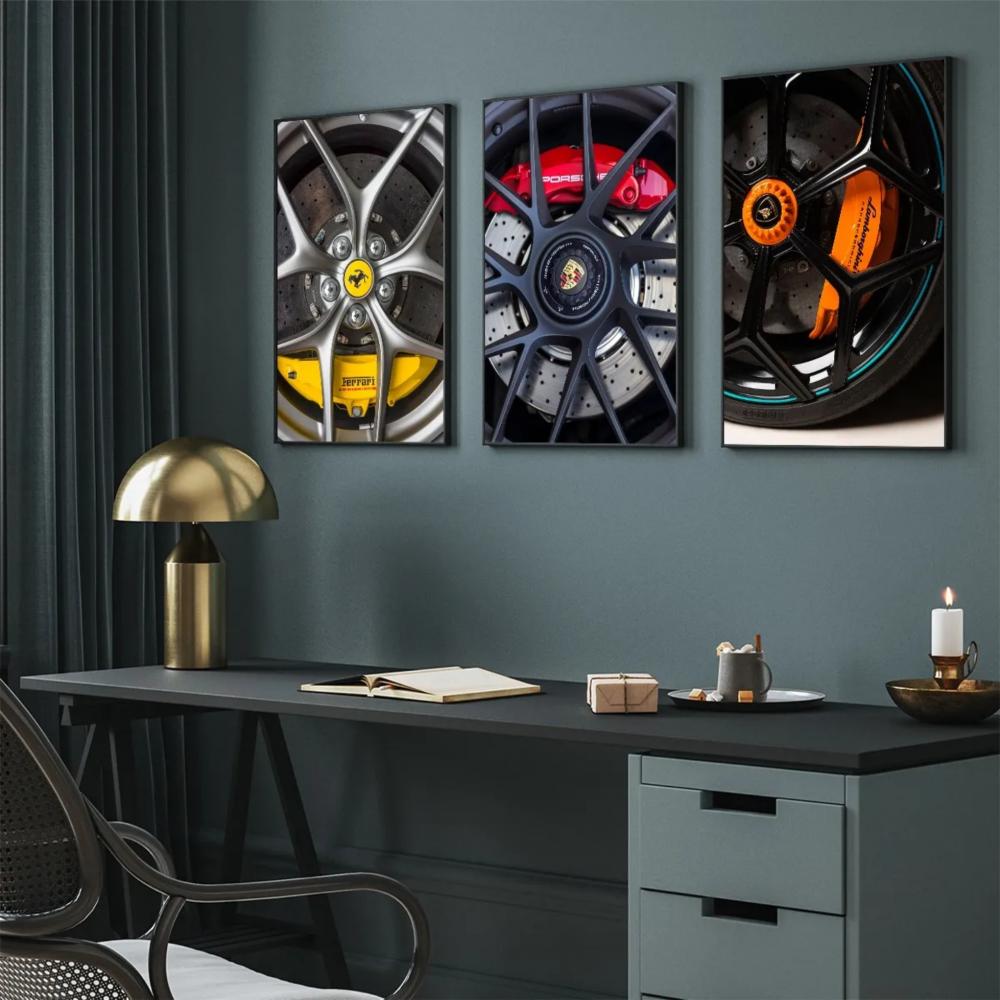 kit 3 quadro decorativo rodas de carro de corrida luxo moderno de