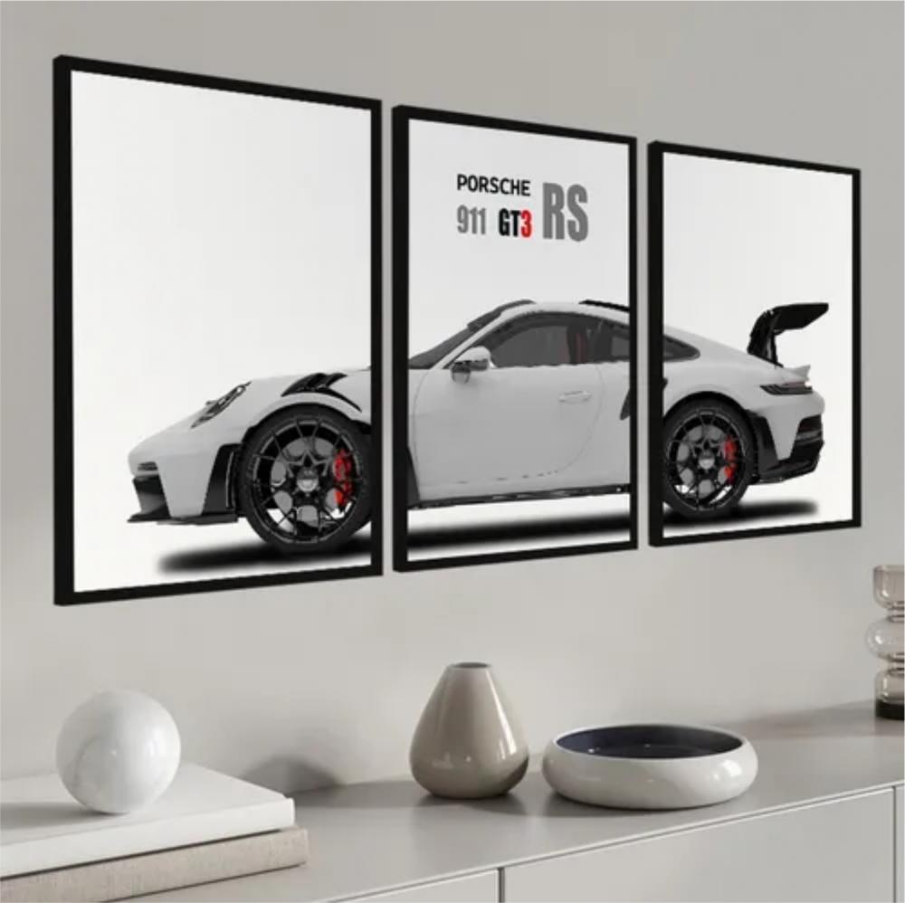 kit 3 quadro decorativo carro porche carro de corrida luxo modern