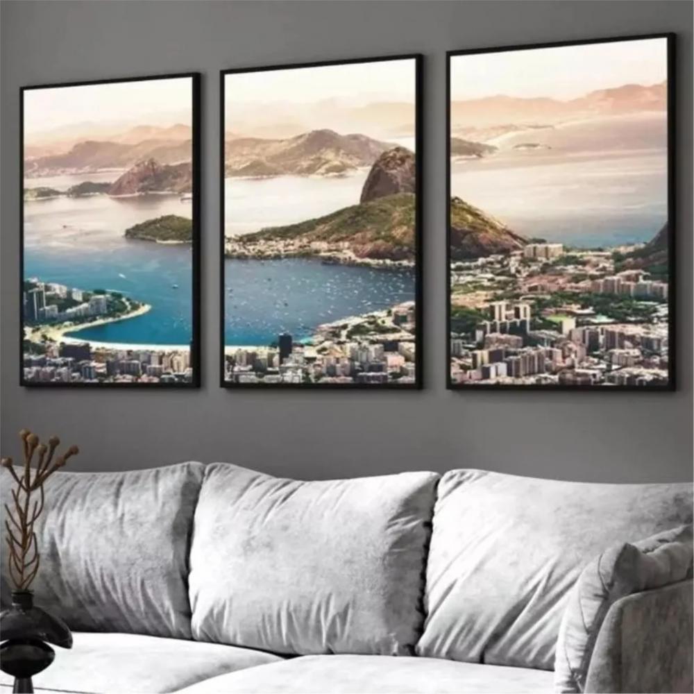 kit 3 quadro decorativo rio de janeiro praia baia de guanabara qu