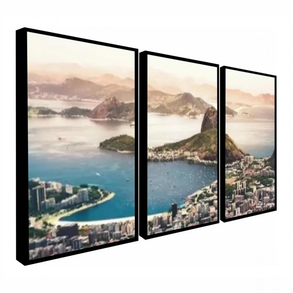 kit 3 quadro decorativo rio de janeiro praia baia de guanabara qu