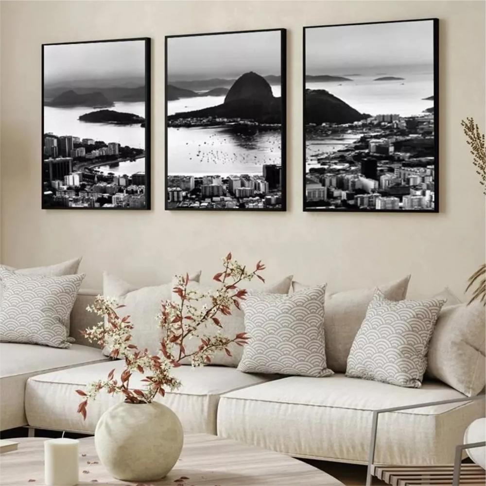 kit 3 quadro decorativo rio de janeiro praia baia de guanabara pr