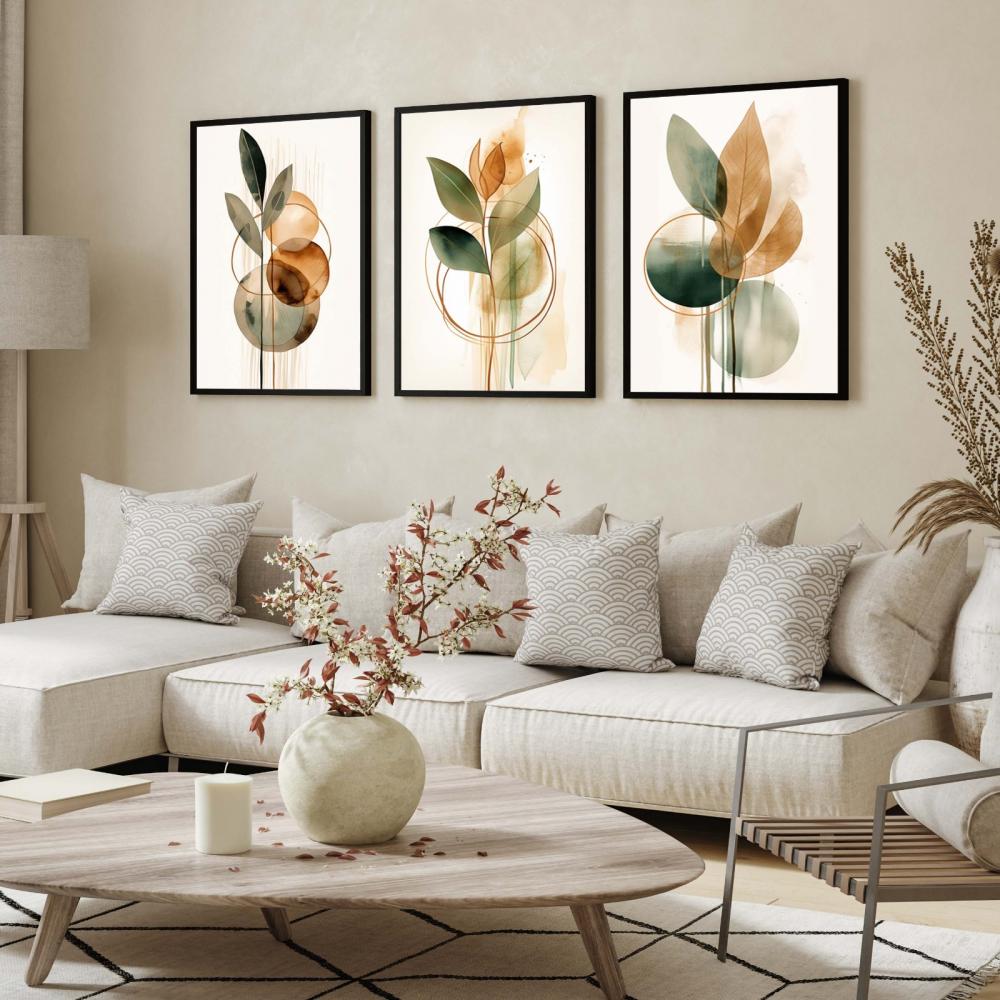 kit 3 quadro decorativo galhos folhas  gold galhos verdes luxo de