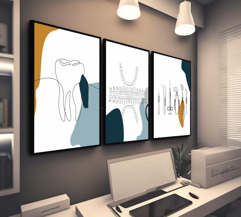 kit 3 quadro decorativo odontologia dentista dente consultório o