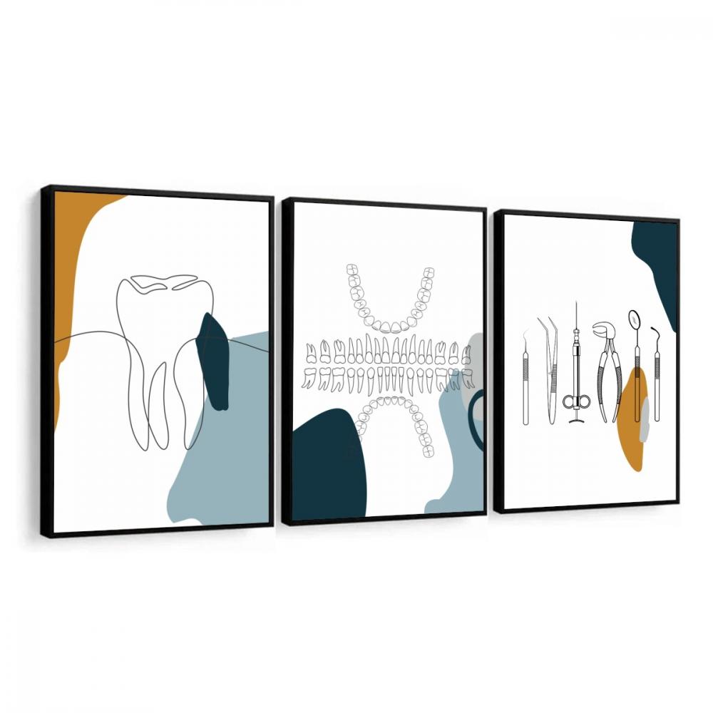 kit 3 quadro decorativo odontologia dentista dente consultório o