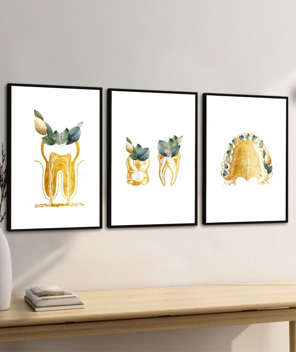 kit 3 quadro decorativo odontologia dentista boca dente consultó
