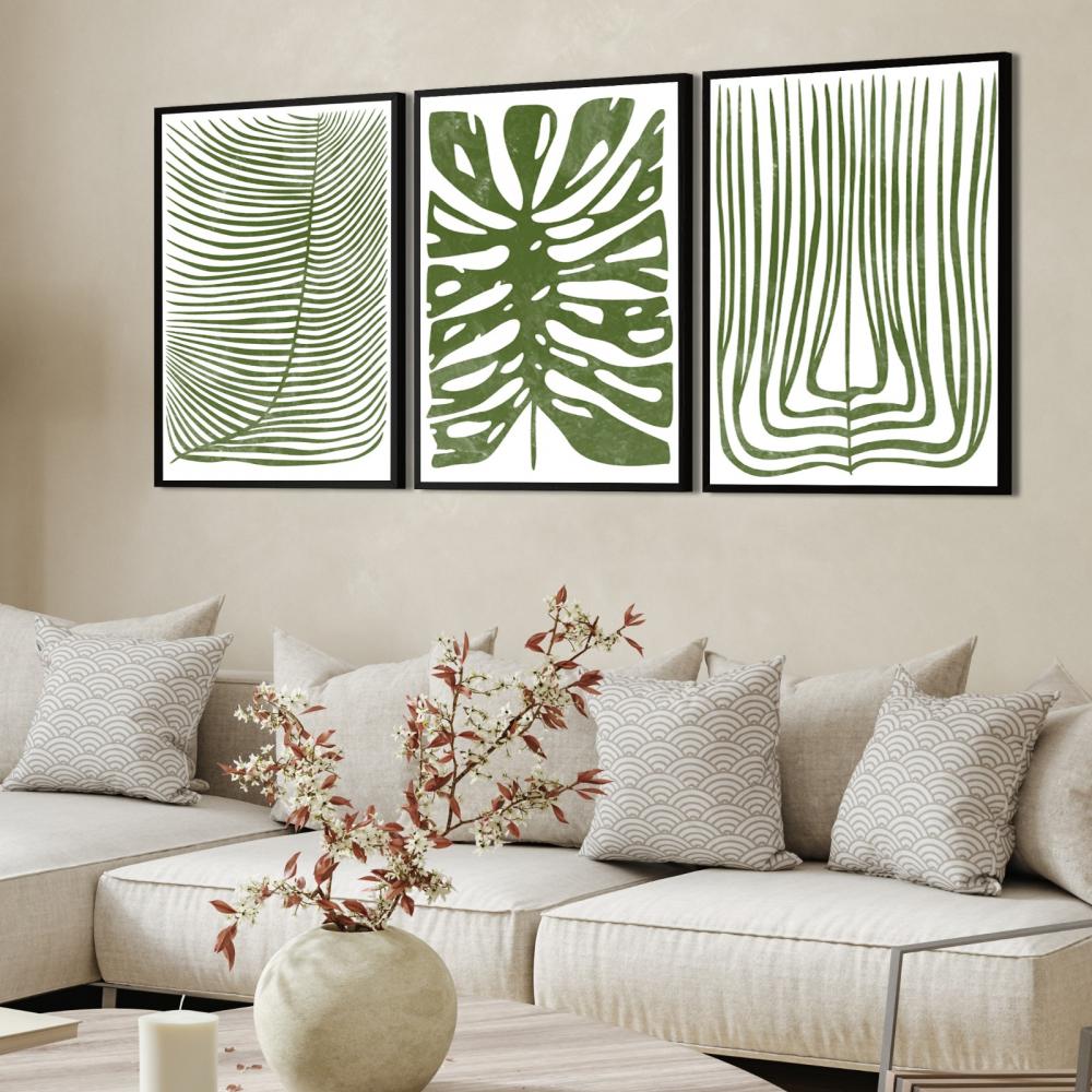 kit 3 quadro decorativo abstrato verde  gold luxo sala quarto dec