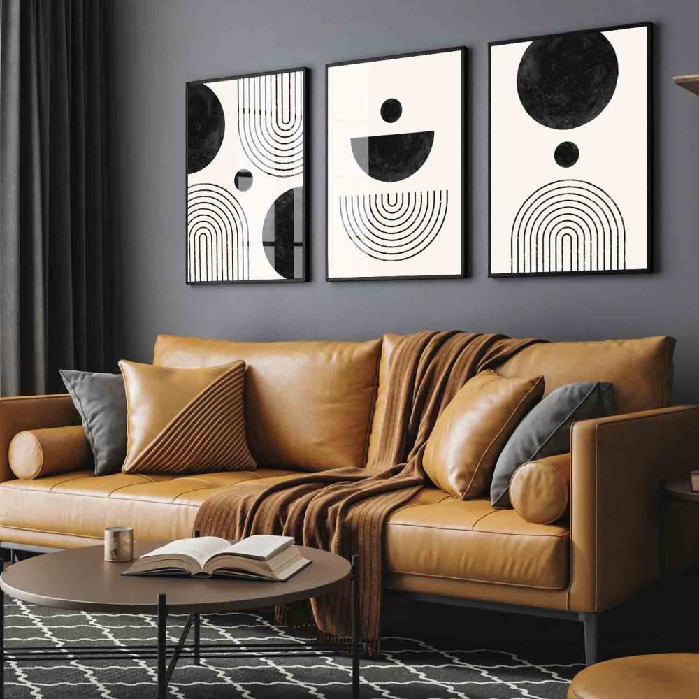 kit 3 quadro decorativo abstrato preto mármore trio luxo decor s