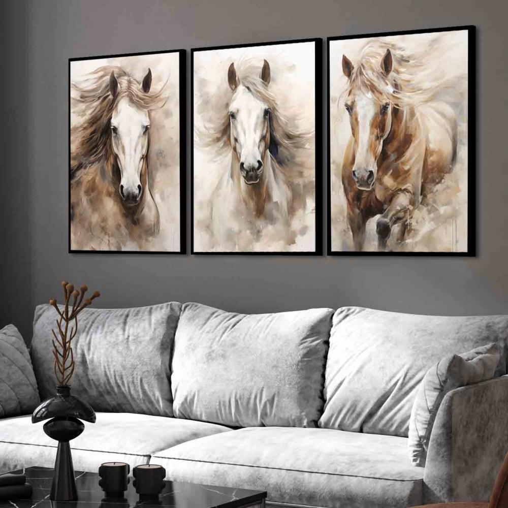 kit 3 quadro decorativo cavalo fazenda animais decor sala escrit?