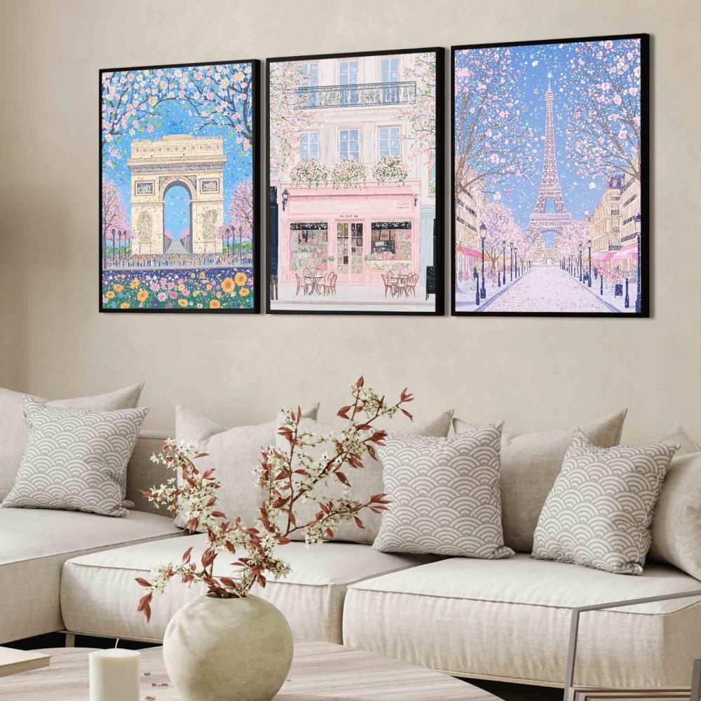 kit 3 quadro decorativo torre eiffel frança decor casa hall de e