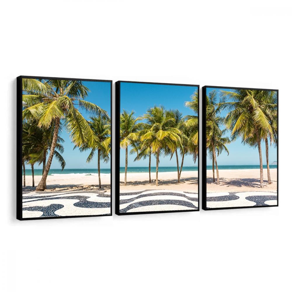kit 3 quadro decorativo rio de janeiro praia ipanema coqueiros qu