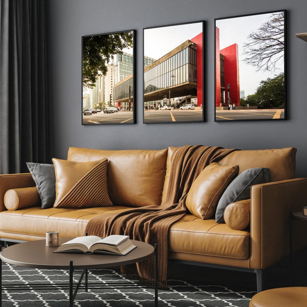 kit 3 quadro decorativo são paulo avenida paulista museu de arte