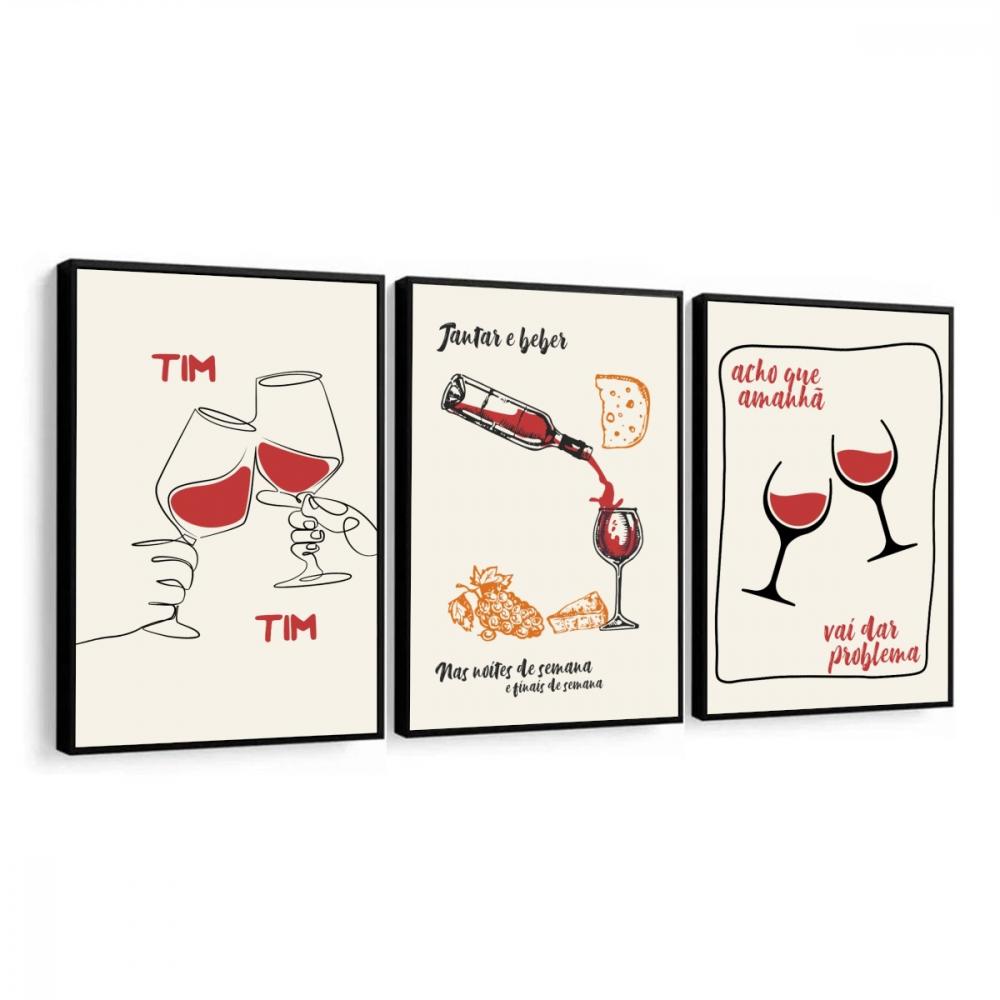 kit 3 quadro decorativo drinks bar bebidas decor para cozinha com