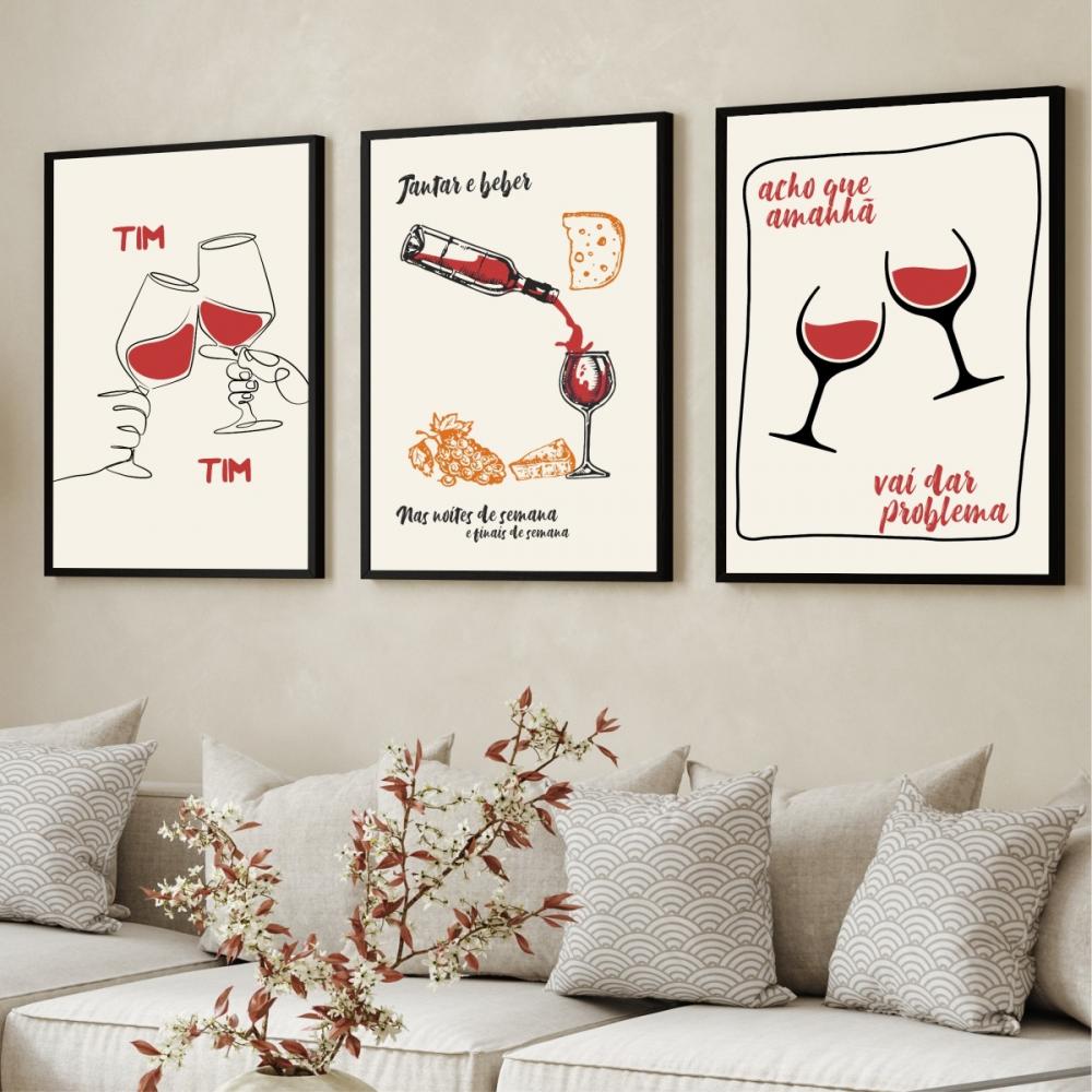 kit 3 quadro decorativo drinks bar bebidas decor para cozinha com