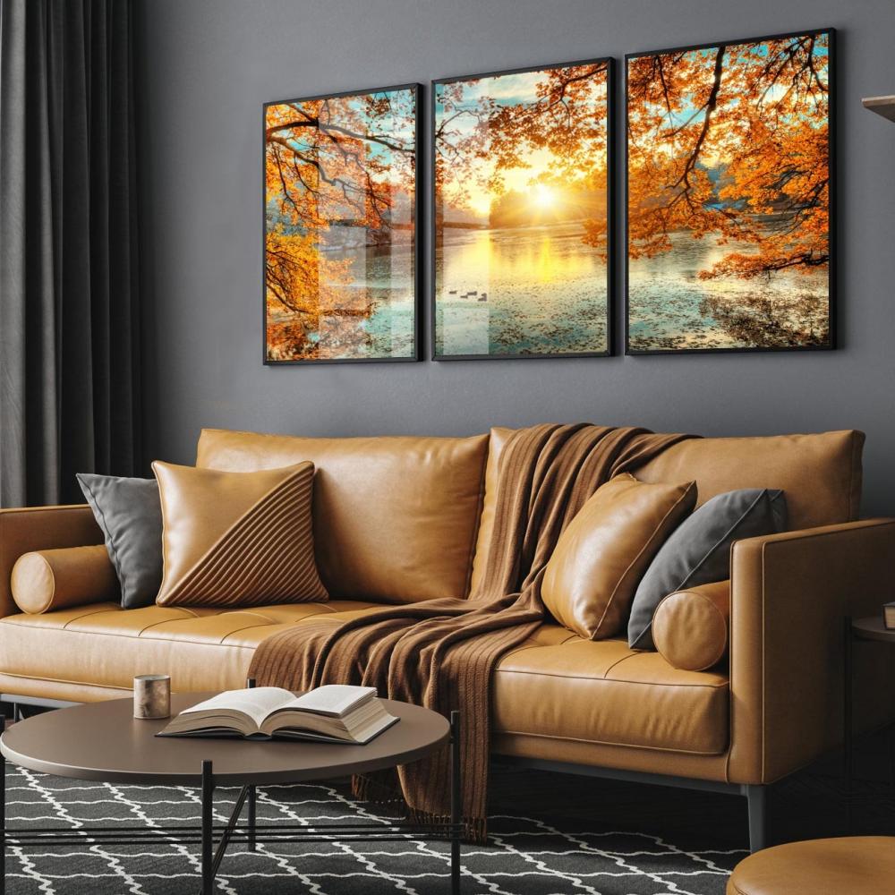 kit 3 quadro decorativo árvore galhos folhagem seca natureza cam