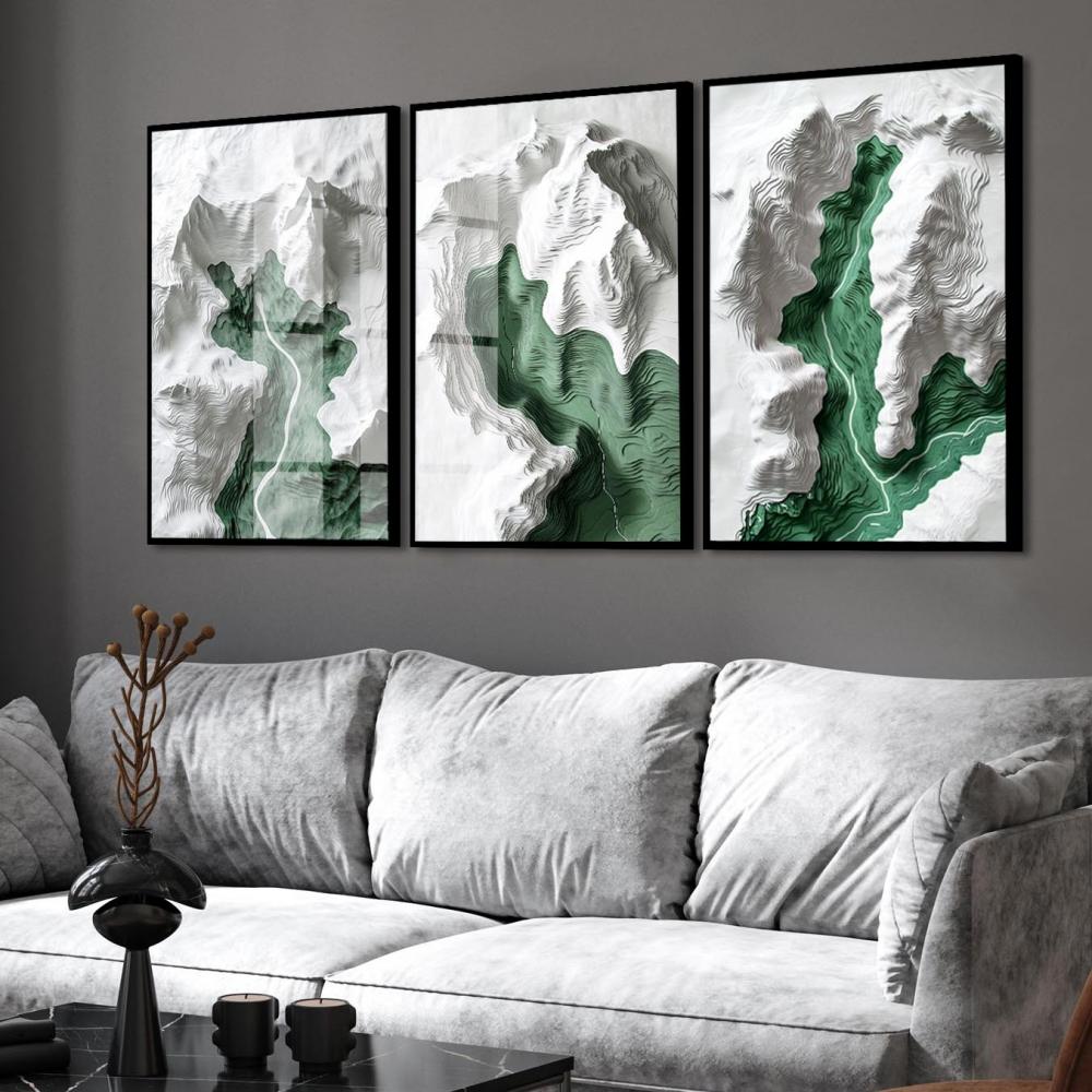 kit 3 quadro decorativo abstrato verde cinza gold luxo sala quart