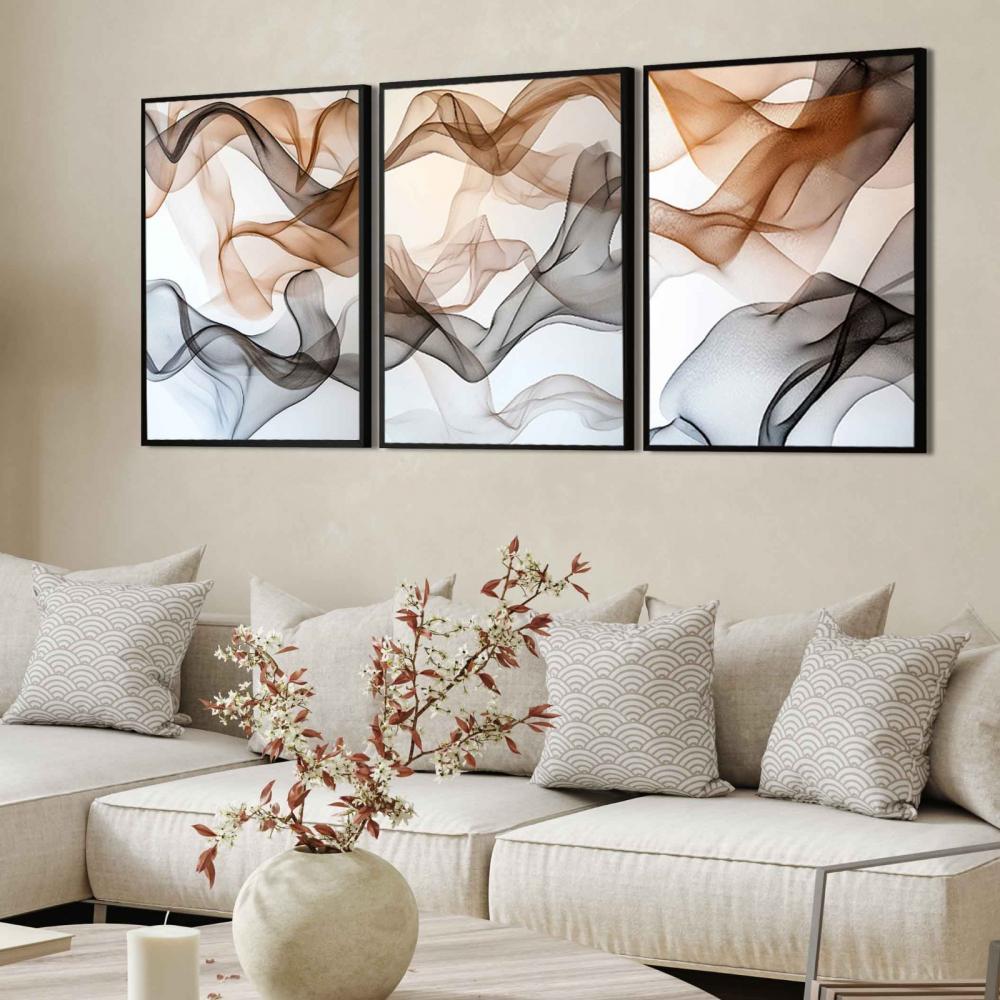 kit 3 quadro decorativo abstrato colorido linhas trio luxo decor 
