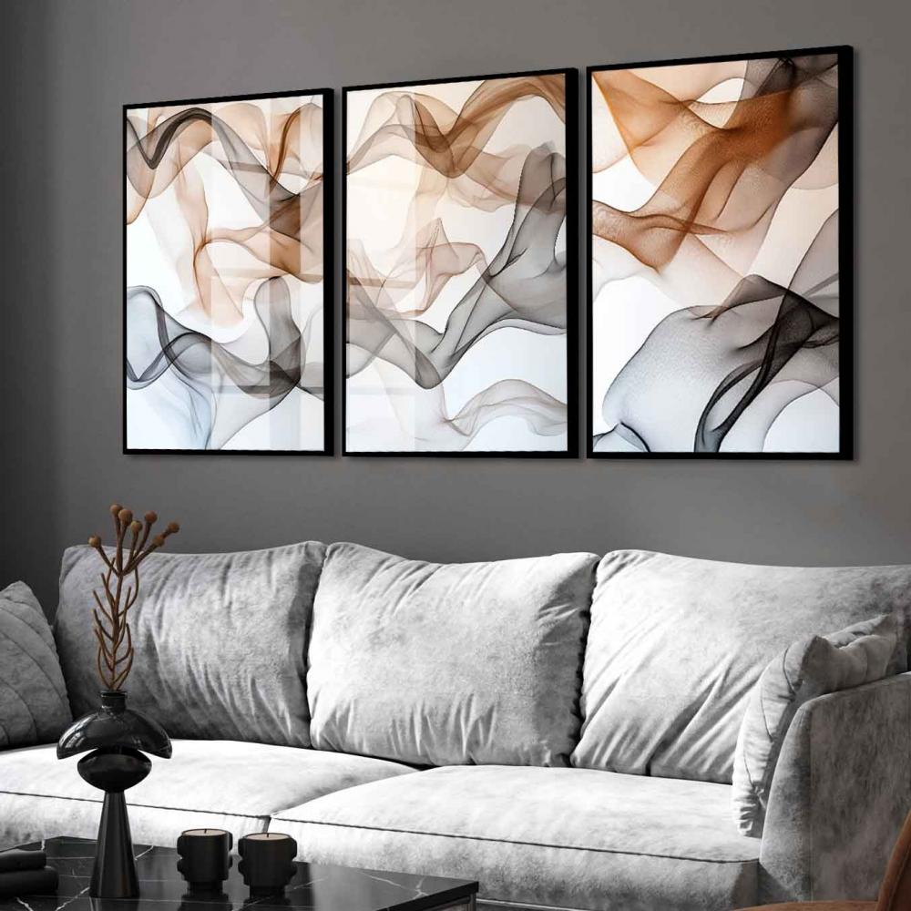 kit 3 quadro decorativo abstrato colorido linhas trio luxo decor 