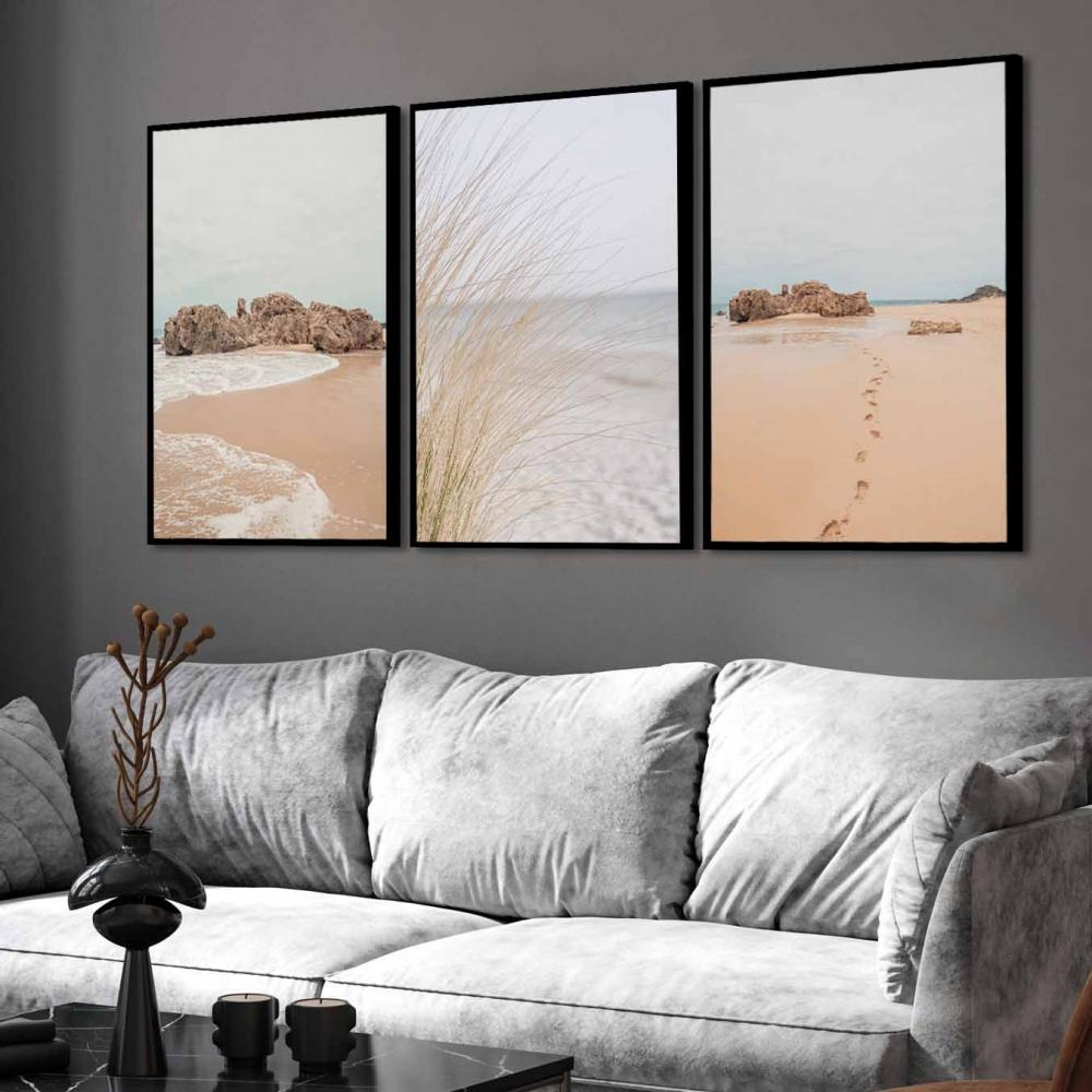 kit 3 quadro decorativo praia boho paisagem praiana decor pousada