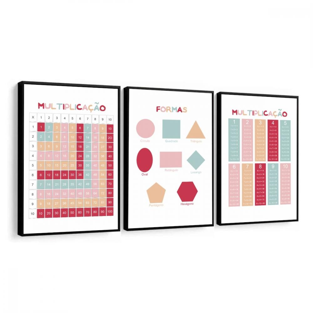 kit 3 quadro decorativo geometria aulas matemática contas profes
